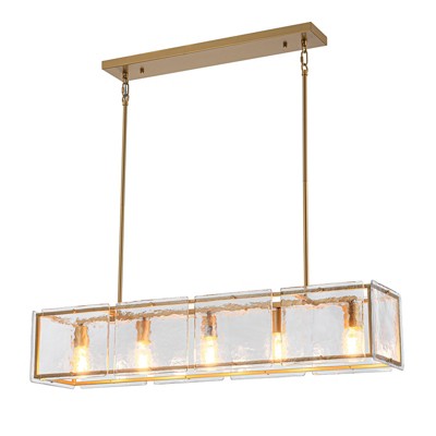 LLHZSY Glam Clear Ice Glass Chandelier, 39 2/5" Wide 5-Light Fixture for Dining Room Kitchen Island-Gold