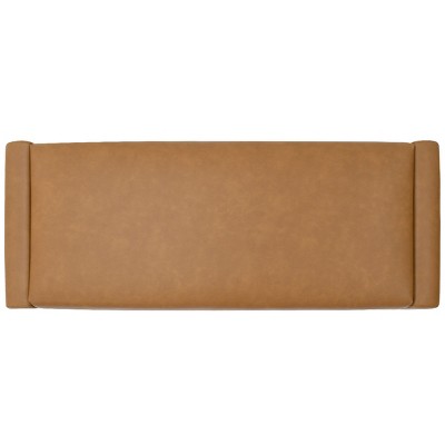 Tan Faux Leather Upholstered Waterfall Bench with Solid Wood Frame