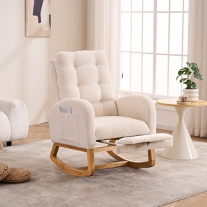 Plush Teddy Rocking Chair with Footrest,High Back Button Tufted Lounge Chair for Nursery Living Room-Baofuwish - 1 of 4