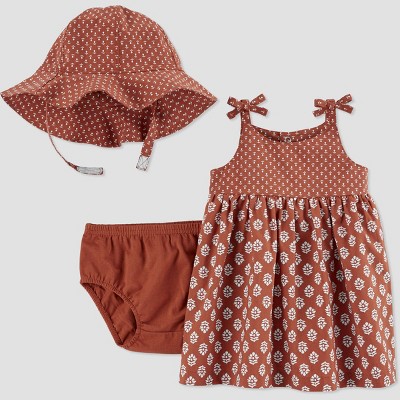 Baby Girls' Geo Floral Dress with Hat - Just One You® made by carter's Brown Newborn