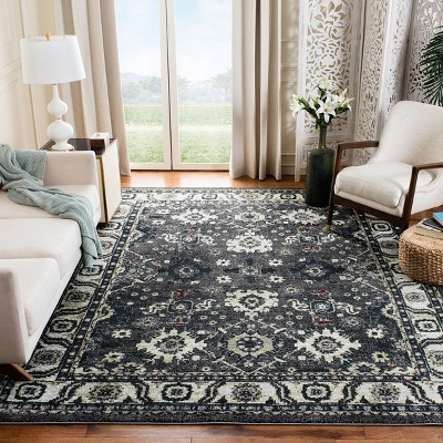 Elysian Dark Grey & Ivory Floral Synthetic 8' x 10' Area Rug