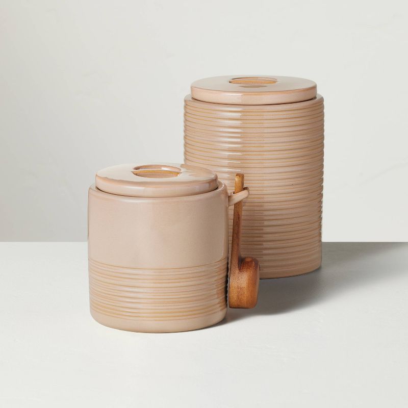 55oz Ribbed Stoneware Canister Blush - Hearth &#38; Hand&#8482; with Magnolia, 4 of 10