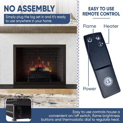 20-Inch Black Electric Fireplace Log Set with Faux Wood