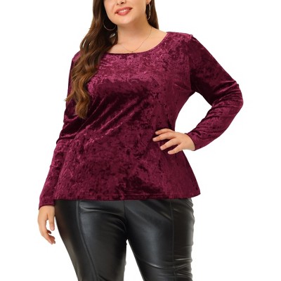 Agnes Orinda Women's Plus Size Velvet Long Sleeve Festival Fashion Top