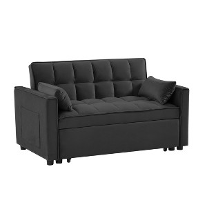 NicBex Velvet Loveseat Sofa Modern Upholstered Pull-Out Sofa Bed 3 in 1 Convertible Sleeper Sofa Bed with Adjustable Backrest and Pillows,Black - 1 of 4