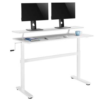 Unicoo- Height Adjustable Sit Stand Workstation, Mobile Standing Desk, Rolling Presentation Cart, Stand Up Computer Desk with du