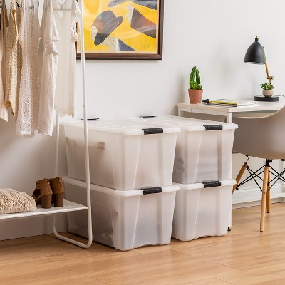 Pearl 72qt Stackable Plastic Storage Bins with Latching Lids - 4 Pack