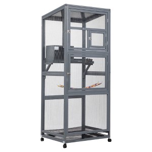 Outdoor Bird Aviary Wood Bird Cage With Universal Wheels, Large Parrot Cage With Perches, Nest House And Openable Door For Small Medium Finches - 1 of 4