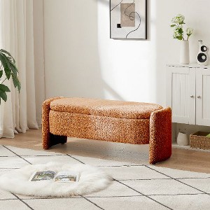 CAVINAS Oval Storage Ottoman Bench, 3D Lamb Fleece Fabric Bench with Large Storage Space, Ottoman Foot Rest for the Living Room, Entryway and Bedroom - 1 of 4