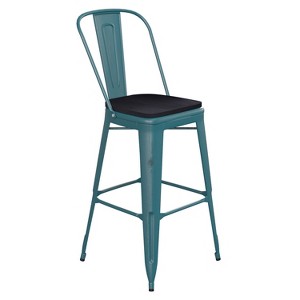 Flash Furniture Carly Commercial Grade 30" High Metal Indoor-Outdoor Bar Height Stool with Back and Polystyrene Seat - 1 of 4