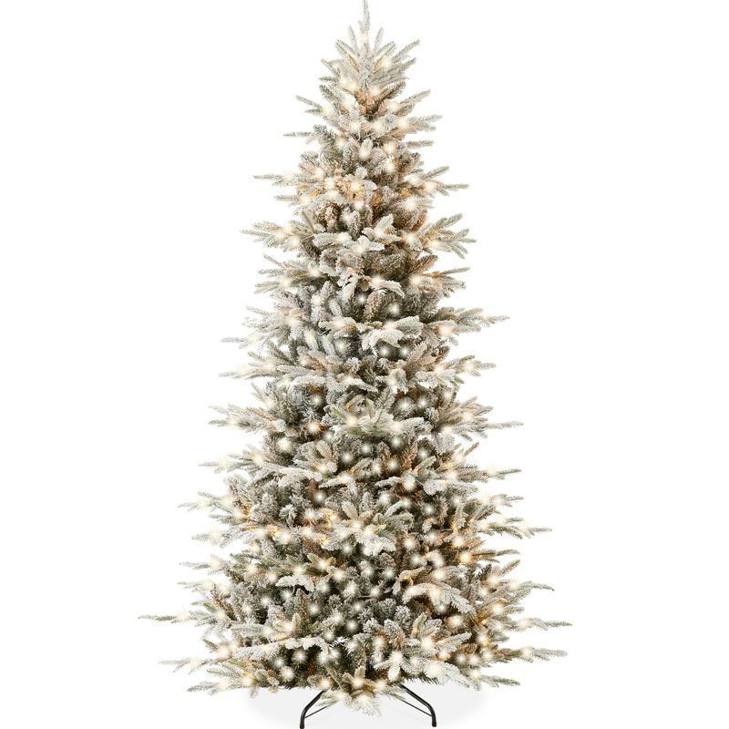 Best Choice Products Pre-Lit Flocked Artificial Aspen Noble Fir Christmas Tree w/ Branch Tips, LED Lights, 1 of 8