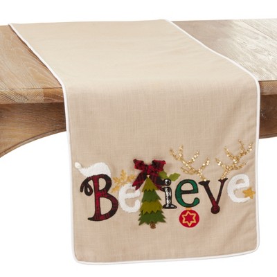 Saro Lifestyle Christmas Table Runner With Believe Design, 16"x72", Natural