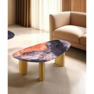 Sapphtopaz Irregular Coffee Table with Sintered Stone Top Unique Home Decor Coffee Tables with Gold Stainless Steel Legs for Living Room - 1 of 4
