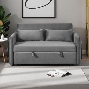 54" Velvet Convertible Loveseat Bed with Pull-Out Sleeper - 1 of 4