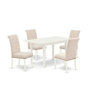 HomeStock 5-Pc Linen White Finish Solid Wood Top - Rectangular Button Tufted Dining Room Set with Butterfly Leaf - Seats 4 - 1 of 4