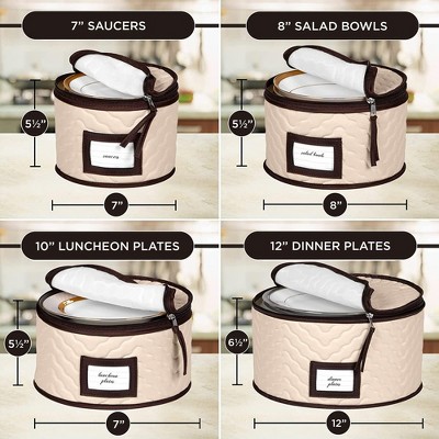 Flax and Brown Quilted Microfiber 5-Piece China Storage Set