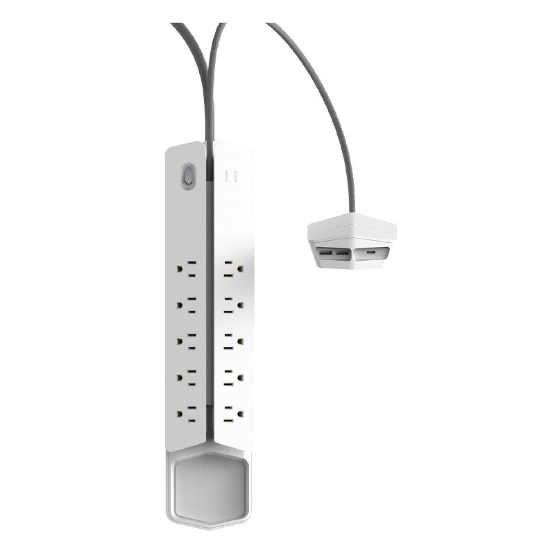 Monster Power Center Vertex XL Surge Protector with 10 AC Outlets, 3-Port USB Hub, & 6 ft Cord (White), 1 of 14