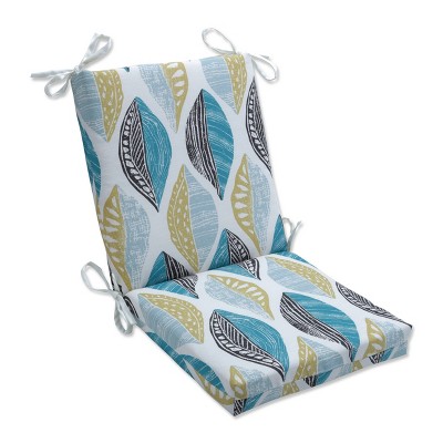 Pillow Perfect 36.5" x 18" Leaf Block Outdoor/Indoor Squared Corners Chair Cushion Teal/Citron