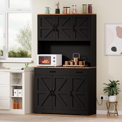 71" Pantry Cabinet with Charging Station, Kitchen Storage Cabinet with Microwave Stand, 8-Zone Organization for Dining, Kitchen, Living Room