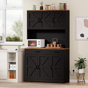 71" Pantry Cabinet with Charging Station, Kitchen Storage Cabinet with Microwave Stand, 8-Zone Organization for Dining, Kitchen, Living Room - 1 of 4