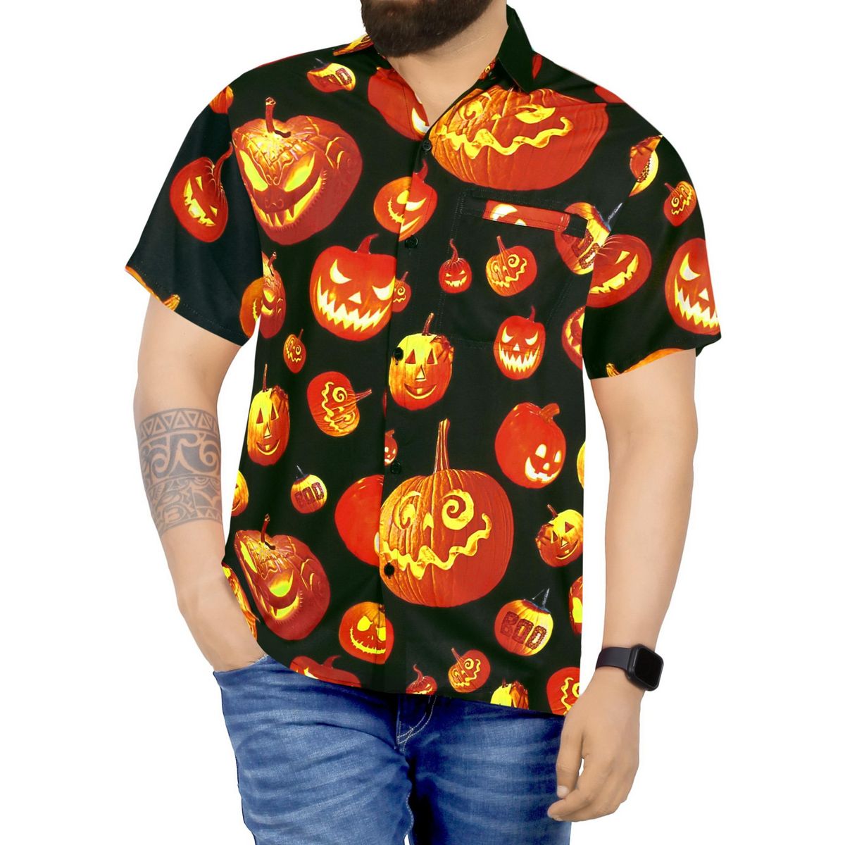 HAPPY BAY Mens Hawaiian Shirt Short Sleeve Button Down Shirt Men's Halloween Costumes Shirt Shirts for Men