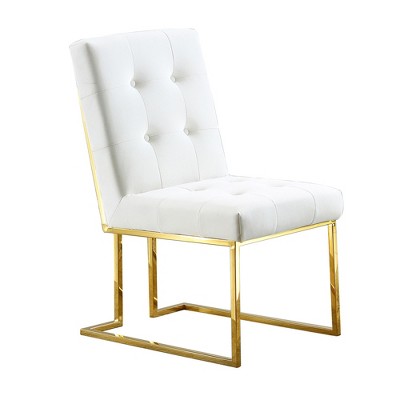 NicBex 2-piece Set Dining Chair Modern Upholstered Linen Fabric Side Chair with Tufted Button Back and Gold Metal Legs for Dining Room