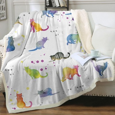 Boersma Soft Throw Blanket - Cute Cat Watercolor Design, Cozy Warm Pet Pattern Blanket for Bed, Couch, or Gift, Twin Size 60x80 Inches