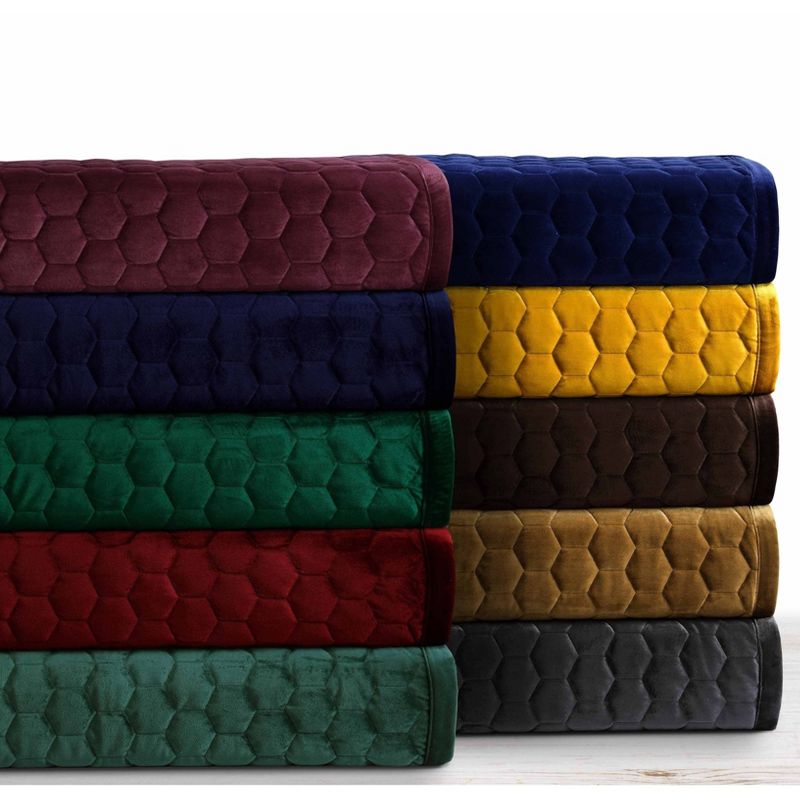Lugano Honeycomb Velvet Oversized Solid Quilt Set - Tribeca Living, 3 of 8