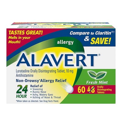 Alavert Allergy Relief Non-Drowsy Orally Disintegrating Tablets Fresh Mint, 60 Ct