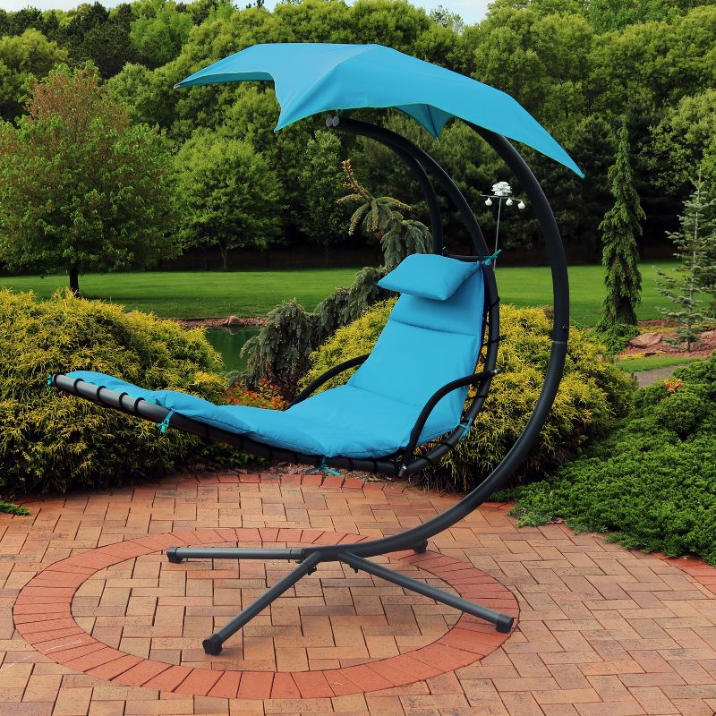 Sunnydaze Outdoor Hanging Chaise Floating Lounge Chair with Canopy Umbrella and Stand, 2 of 11