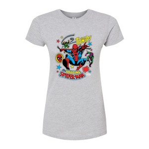 Women's - Marvel - Spider-man Stickers Style Fitted Graphic T-Shirt - 1 of 3