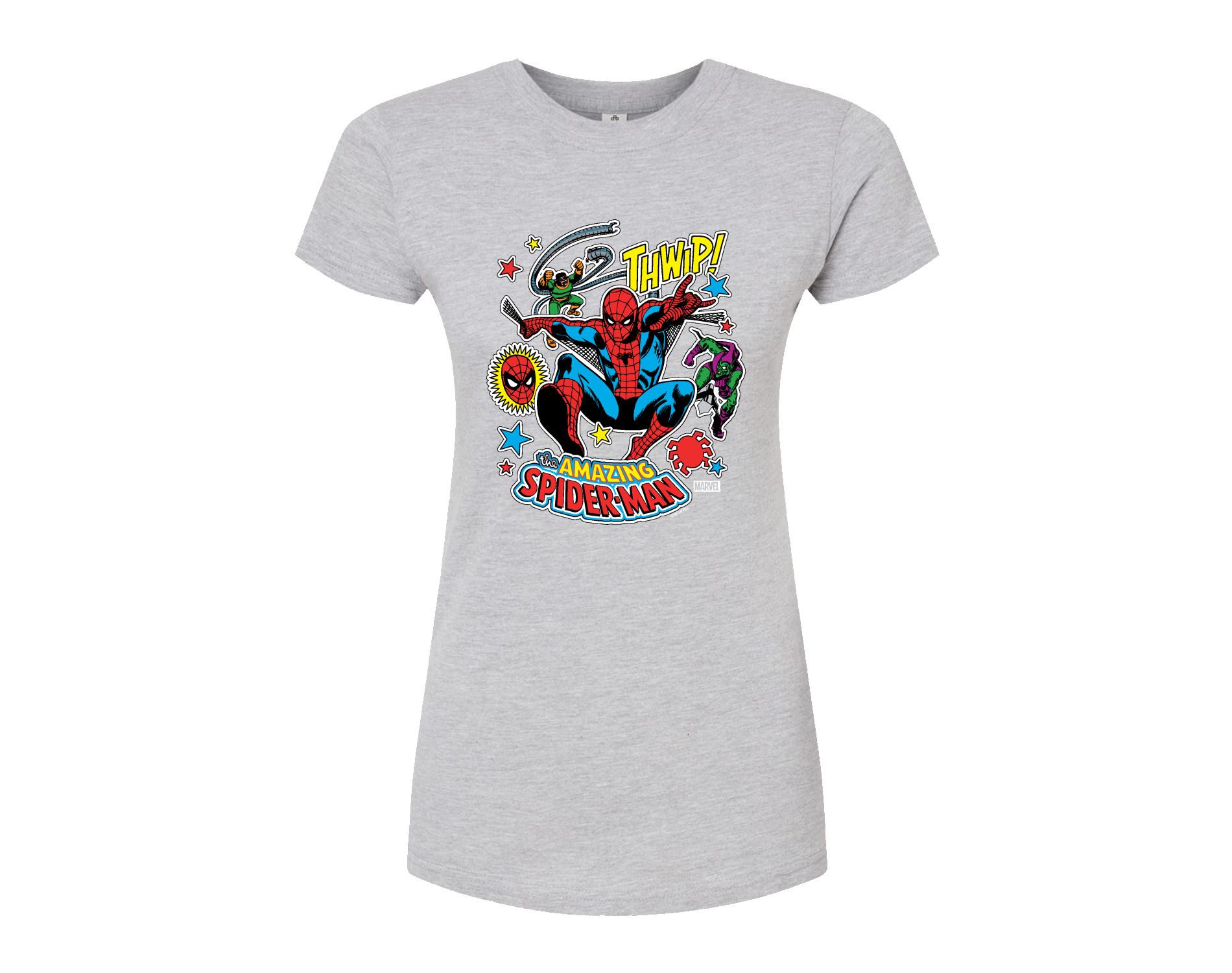 Women's Marvel Spider-man Stickers Style Fitted Graphic T-Shirt - Heather Grey - Small