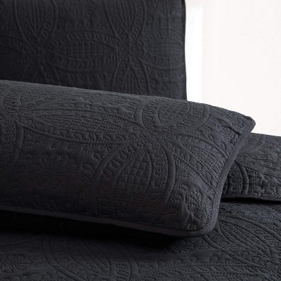 Black Twin/Twin-XL Microfiber Quilted Coverlet Set