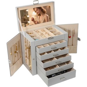 6 Layer Large Jewelry Organizer With Mirror, With Lock, Necklace Holder With 5 Drawers - 1 of 4