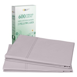 Set of 2 Pillowcases - Luxury 600 Thread Count, 100% Cotton Sateen, Soft, Crisp, and Breathable by California Design Den - 1 of 4