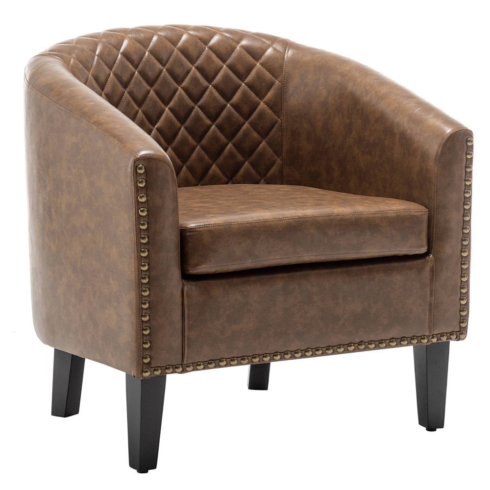 Photos - Coffee Table Tufted Faux Leather Barrel Club Chair Coffee - Kinwell: Upholstered, Nailh