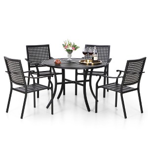 Captiva Designs 5pc Patio Dining Steel Set with Slat-top Round Table & Metal Chairs with Stylish Back - 1 of 4