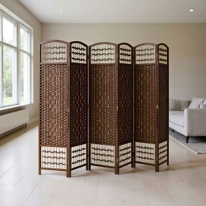 Resenkos 6-Panel Folding Room Divider - Portable Wave Fiber Privacy Screen Partition, for Home Office, - 1 of 4
