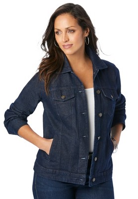 Jessica London Women's Plus Size Classic Cotton Button Down Denim Jean  Jacket - 14, Indigo Blue