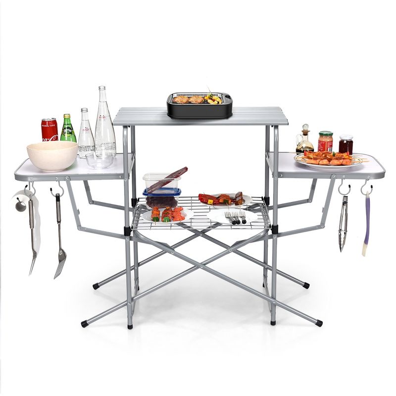 Costway Foldable Camping Table Outdoor Kitchen Portable Grilling Stand Folding BBQ Table, 1 of 10