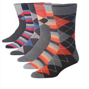 JAMES FIALLO Mens 6 Pairs Funky Elegant Harmony Argyle Colorful Patterned Crew Dress Socks - 1 of 4