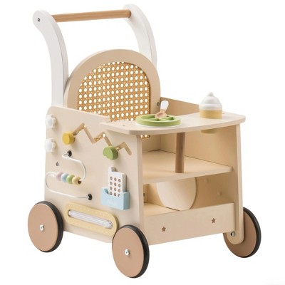 ROBOTIME Baby Walker, Walking Activity Center Push Toys with Safety Brake, Baby Push Walker for Babies Learning to Walk, Beige, 12.4"*14.57"*19.69"