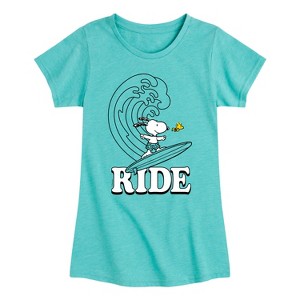 Girls' - Peanuts - Snoopy's Wave Ride Fitted Short Sleeve Graphic T-Shirt - 1 of 4