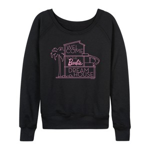 Women's - Barbie - Welcome to the Barbie Dream House Lightweight French Terry Wide Neck Long Sleeve Shirt - 1 of 4