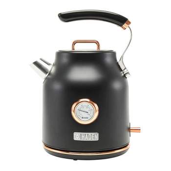Haden Dorset 1.7L Stainless Steel Countertop Electric Tea Kettle w/ Auto Shut Off, Water and Temperature Gauge, and Removable Filter, Black/Copper