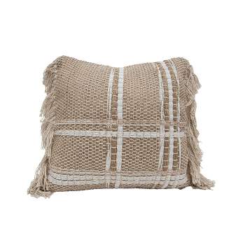 18x18 Inches Hand Woven Natural Jute & Cotton With Polyester Fill Pillow - Foreside Home & Garden