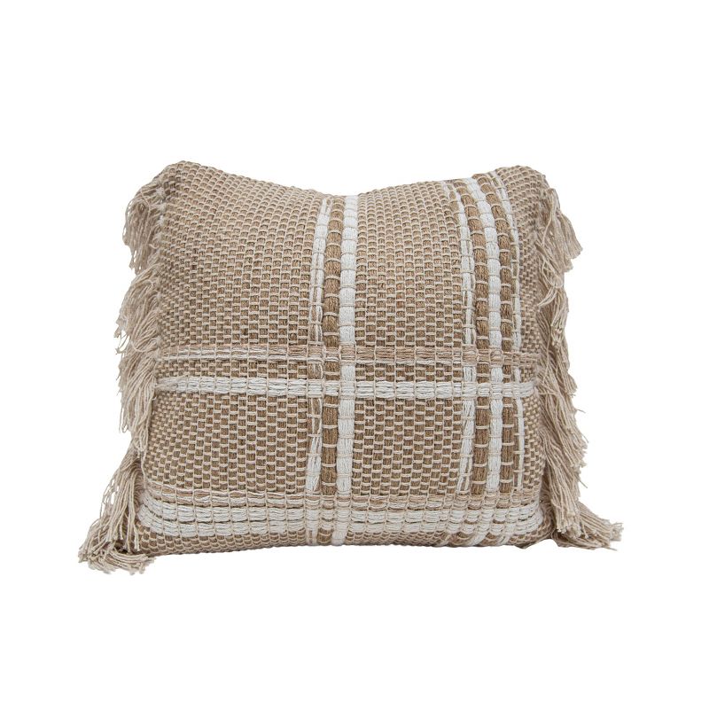 18x18 Inches Hand Woven Natural Jute & Cotton With Polyester Fill Pillow - Foreside Home & Garden, 1 of 6