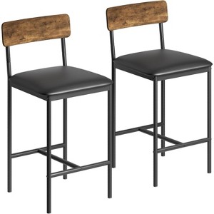 25.5" Bar Stools Set of 2 with Backrest and Footrest, High Upholstered Counter Height Stool for Kitchen Island, Dining Room - 1 of 4