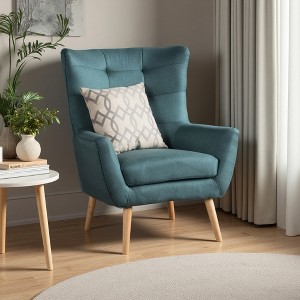 Polyester Mid-Century Modern Tufted Back Club Chair with Rubberwood Legs - 1 of 4