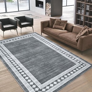 Washable Area Rugs Modern Geometric Floor Cover, Non-Slip Contemporary Bordered Accent Carpet, Stain-Resistant Low Pile Indoor Carpet - 1 of 4